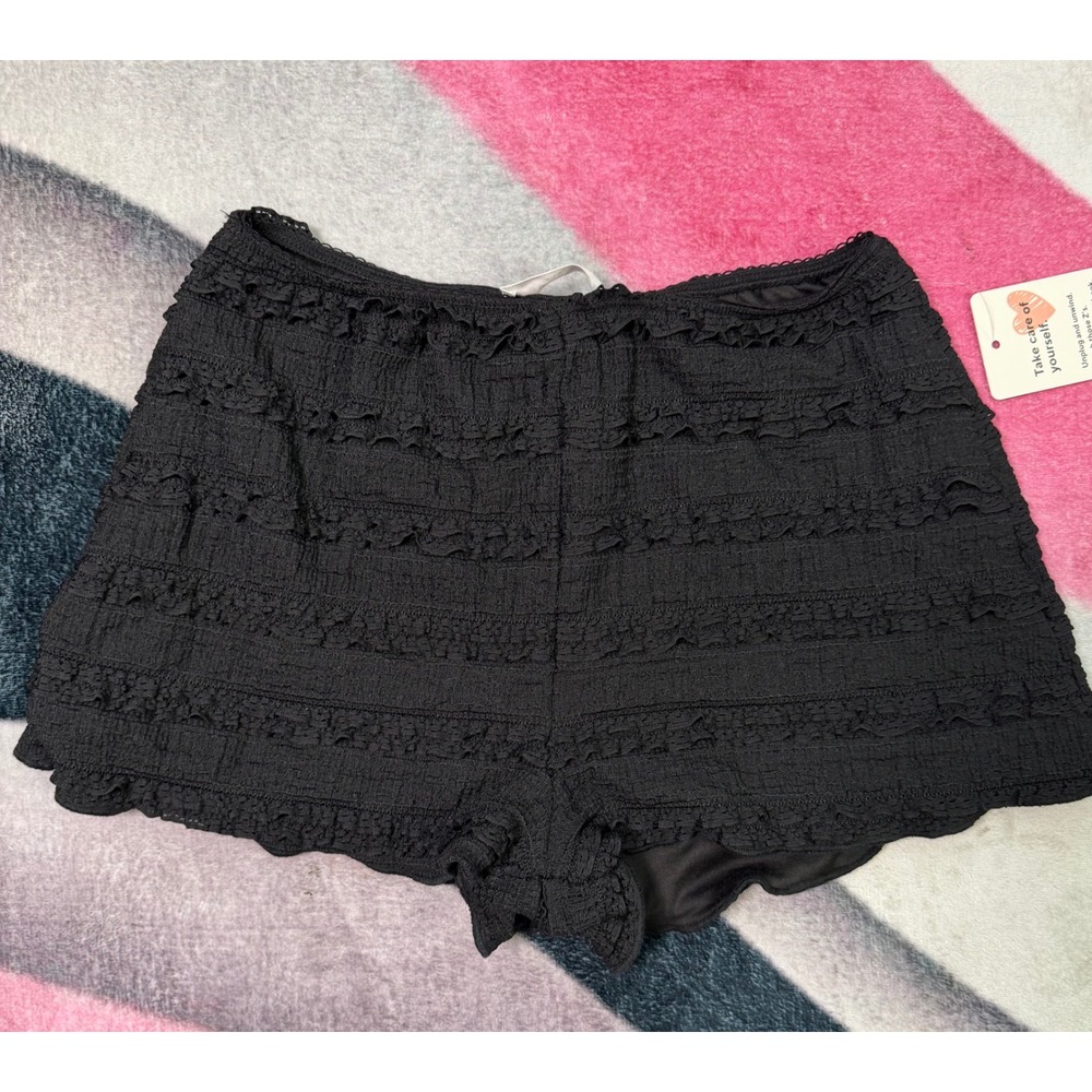 Good Days Project Black Tiered Ruffle Shorts High Waisted Lace Trim Medium NWT